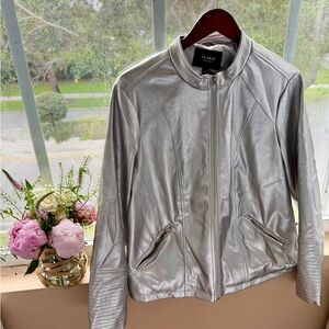 Torrid Silver Leather-like Moto Jacket with Metallic Sheen